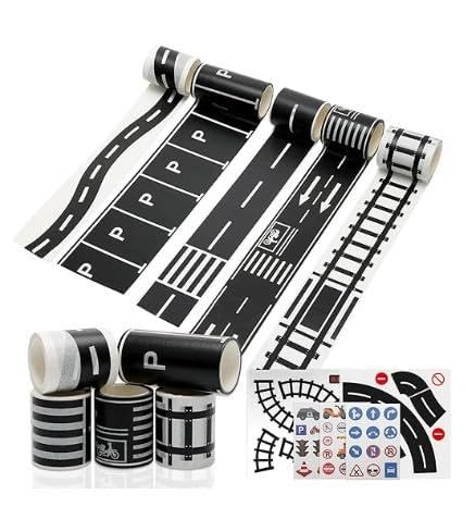 13 Stück Straße Washi Tape, Straße Autobahn Eisenbahn Klebeband, Spur Straßenband Eisenbahn Straße Klebeband, Verkehrszeichen Aufkleber für Spielzeugauto, Bullet Journals, Scrapbooking, Verpackungen