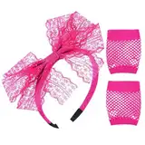 1 Stück Spitzenschleifen-Stirnband Mit 1 Paar Netzhandschuhen, Neon-Haarschmuck Für Mädchen, 80Er-Jahre-Stirnband, Süßes Schleifen-Stirnband, Geeignet Für Partys, Feiern, Bühnenauftritte