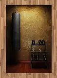 ABAKUHAUS Fitness Teppich, Gymnastikraum und Dumbbells, Flachgewebe Deko-Teppiche für das Wohn-,Schlaf-, und Essenszimmer, 120 x 180 cm, Redwood Schwarz