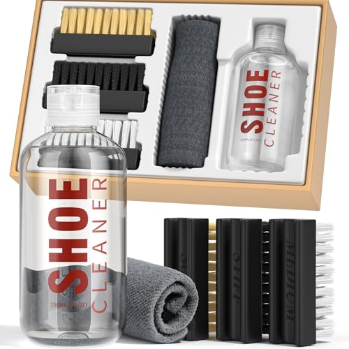 BALORIZ Sneaker Reinigungsset, weißes Schuhreinigungsset mit 3 Schuhbürsten und Handtüchern für Turnschuhe, Leder, weiße Schuhe, Wildleder, Stiefel, Segeltuch, PU, ​​Stoff usw (250 ml)