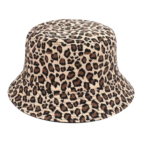 VJUYSW Leopardenmuster Fischerhut, Bucket Hat, Damenhut, Sonnenhut Herren, Reversibel Fischerhüte, Anglerhut, Faltbar Freizeithut, für Damen und Herren, Urlaub, Wandern, Camping, Einkaufen