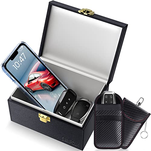 Samfolk Keyless Go Schutz Autoschlüssel Box, Faraday Box und Bags 2 Stück, Keyless Go Schutz Autoschlüssel Signal Blocker Box, Rfid Anti-Diebstahl Keyless Go