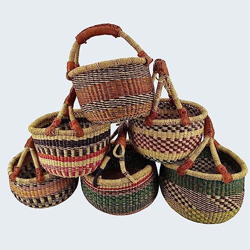 Kleiner Bolga Rundkorb Korb Original Afrika Ghana Einkaufskorb Ledergriff Fair Trade Ca : 20cm