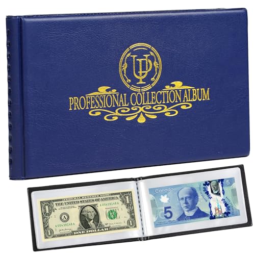 40-Taschen-Sammelalbum für Banknoten und Währungen – 20 Blatt transparente Dollarscheinhalter, Buch zur weltweiten Geldaufbewahrung, Sammelzubehör AN04BL