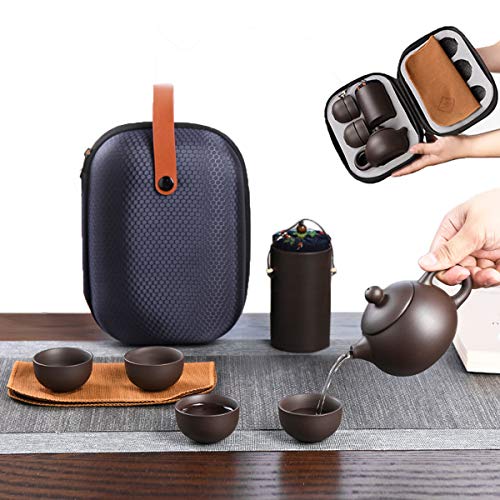 Zliger Teeservice Moderne Reise-Teeservice aus Porzellan Teekanne Set mit 1Teekanne + 4 Teetassen +1Teematte +1Teekübel+Tragbarer Schutzbeutel für Geschenk und Haushalt Teeset