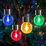 GIGALUMI Solar Hängeleuchten, Solarlampen für außen, 4 Stück Solarlatern, Farbig Lichtfluss Effekt, Glas Solarleuchten, Wasserdicht, für Garten, Dekoration, Hof, Baum (Blau, Gelb, Rot, Grün)