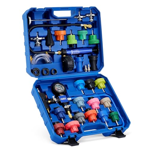 Orion Motor Tech 31tlg Kühlsystem Abdrückgerät Kühlsystemtester Kühler Abdrückgerät, farbkodiert, Kühlmittel Testkoffer zum Prüfen & Befüllen von Kühlsystemen - 2in1 Kühlmittel Prüfer