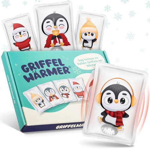 Griffelwärmer® 4er Set Handwärmer Taschenwärmer wiederverwendbar Pinguin. Kinder Wichtelgeschenk Adventskalender Weihnachten knicken Tasche Hosentasche Geschenk Wärmepäds Wärmepad knickpads thermopad
