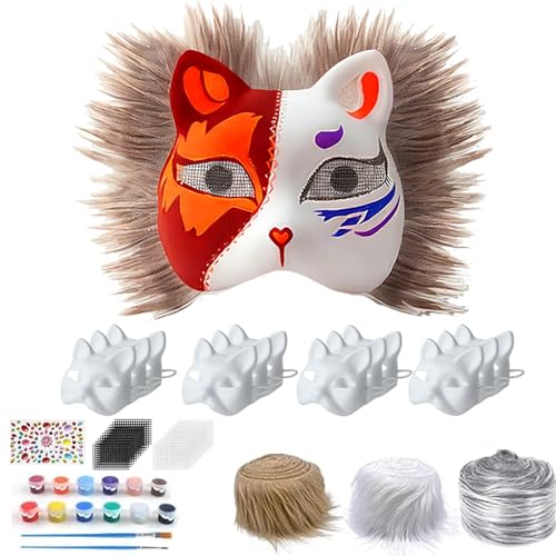 KEKECHAORAN 12 Stück Katzenmasken zum Bemalen,DIY Unbemalt Masken für Halloween, Karneval, Maskera Party Cosplay Therian Mask