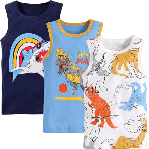 Adorel Jungen Unterhemden Baumwolle Ärmellos Tank Top Unterwäsche 3er-Pack Tiere Athlete 104-110 EU (Herstellergröße 120)