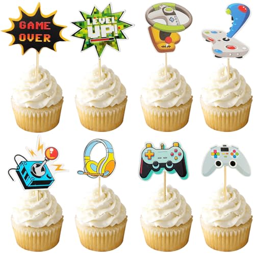 32 Stück Muffin Kuchendeko Videospiel, Video Gaming Cupcake, Spiel Cupcake Topper Torte Kuchen, Gaming Theme Geburtstag Party Tortendeko Kuchendeko Geburtstagsdeko für Kinder Junge