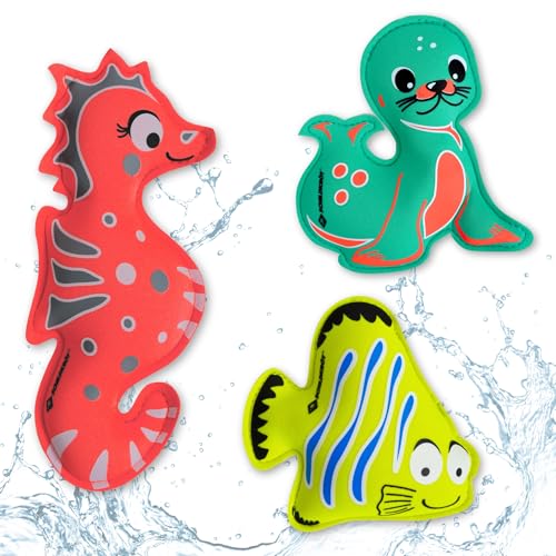 Schildkröt Neopren Tauchtiere I 3er Set Diving Animals I Seelöwe, Seepferdchen, Fisch I Wasser-/ Tauchspielzeug für Kinder