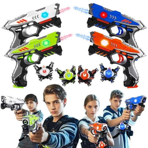 JOYENDER Laser Tag Lasertag Set Kinder Pistolen und Westen 4 Players Laser Spiele für Kinder Pistole Laser Tag Set für Teenager Familie Pistole Spielzeug Geschenk Idee Junge 5 6 7 8 9 10 11 12 Jahre