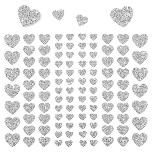 Oblique-Unique® - 106 Herz Aufkleber mit Glitzer Effekt in Silber I Herzen Sticker I Scrapbooking Dekoration Liebe Kinder Geburtstag