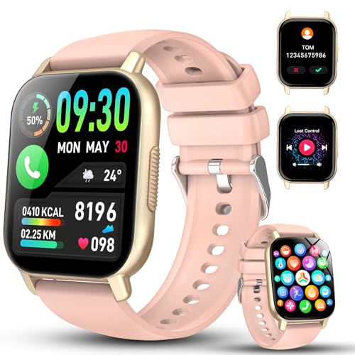 WeurGhy Smartwatch Damen Herren mit Telefonfunktion, 1.85'' Zoll HD Smart Watch, 112+ Sportmodi Sportuhr mit Pulsuhr/Schlafmonitor, IP68 Wasserdicht Fitnessuhr mit Information Erinnerung, Roségold