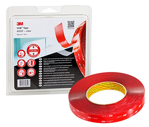 3M VHB 4910F Montage Klebeband doppelseitig - transparent, ermöglicht das Fügen transparenter Materialien mit praktisch unsichtbarer Klebstoffschicht - 19mm x 11m, Transparent, 1.0mm (1-er Pack)