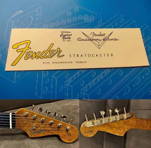 ST63/2 Aufkleber für Fender Custom Shop E-Gitarre-Kopf-Logo, Wassertransferdruck, Marken-Aufkleber, entfernbare Folie, 2 Stück