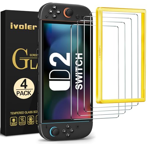 ivoler 4 Stück Schutz Glas Kompatibel für Nintendo Switch 2 Model 2025, Schutzfolie Mit Positionierhilfe, 9H Härte Schutzglas, Anti-Kratz, HD Klar, Anti-Bläschen