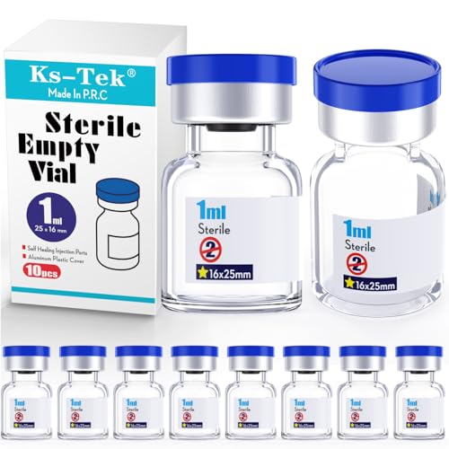 KSIITEKSLAB Ks-Tek Sterile leere Ampullen mit selbstheilendem Einspritzanschluss, mit Aluminium-Kunststoffkappe, steriles Paket (1 ml klar, 10)