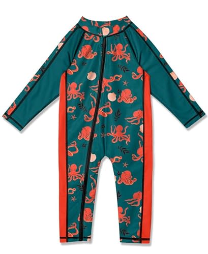 BesserBay Baby Jungen Schnelltrocknend Badeanzug UPF 50+ Langarm Reißverschluss Badebekleidung Oktopus 12-18 Monate