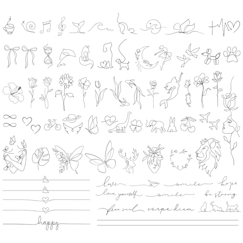 BETESSIN 3 Bögen Temporäre Tattoos 2 Wochen - Minimalistische Fake Tattoo mit One-Line-Art - Klebetattoos Erwachsene - Wasserfeste Fine-Line Tattoos zum Aufkleben für Männer & Frauen