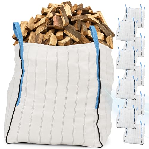 10X Big Bag für Holz | Brennholz-BigBag für 1m³ | Atmungsaktiver BigBag 90x90x110 cm Groß - Hohe Stabilität bis 1500kg, BigBags mit 4 Schlaufen (BigBag ohne Brennholz)