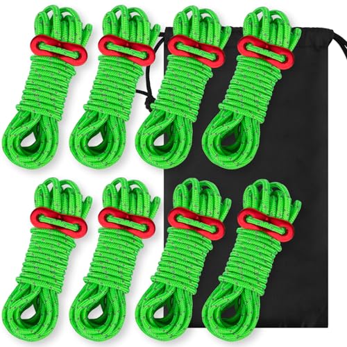 JTENG 8 Stück abspannseile abspannleine zeltseil mit Einem Aluminiumteller Reflektierendem Ø 4mm Länge 400mm spannseile Leuchtend Spannschnur für Zelt Camping (green)