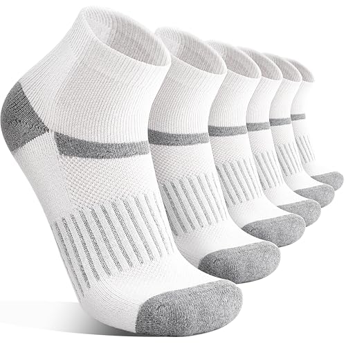 Merino Kurz Viertellänge Wandersocken, Sneaker Socken, Thermosocken Warme Wintersocken Wollsocken, Atmungsaktiv Laufsocken Sportsocken Trekkingsocken für Herren Damen 6 Paar(Weiße Serie,L(42-46))