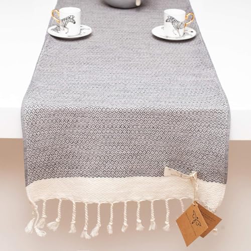 SMYRNA TURKISH COTTON Origineller türkischer Tischläufer, Vintage-Serie, 100 % Baumwolle, 38,1 x 274,4 cm, Vintage-Bauernhaus-Tischläufer für Zuhause, Esszimmer und Tischdekoration (Grau, 38,1 x 274,4