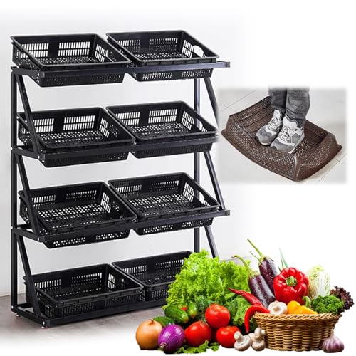 4/5 Stufe Küchenregal Obst Gemüse Organisationsständer Convenience Store Display Stand Korbregal für den Einzelhandel für Zwiebel Kartoffel(Black,8 Frame)