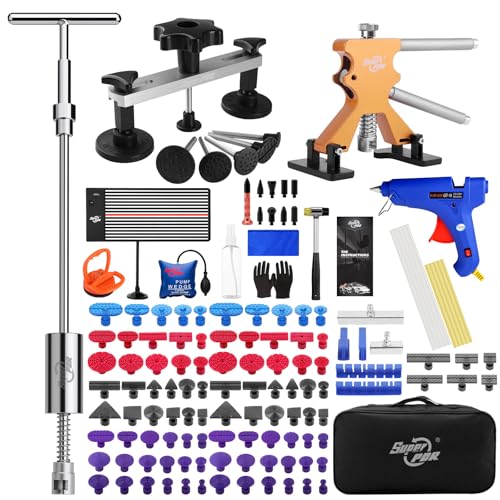 PDR TOOLS Dellen Reparaturset,Auto Dellen Reparatur Ausbeulwerkzeug Set mit USB-LED-Brett, 2 in 1 Gleithammer Dent Abzieher et al, Für Schäden durch große kleine Dellen,Knicke,Hagelschäden
