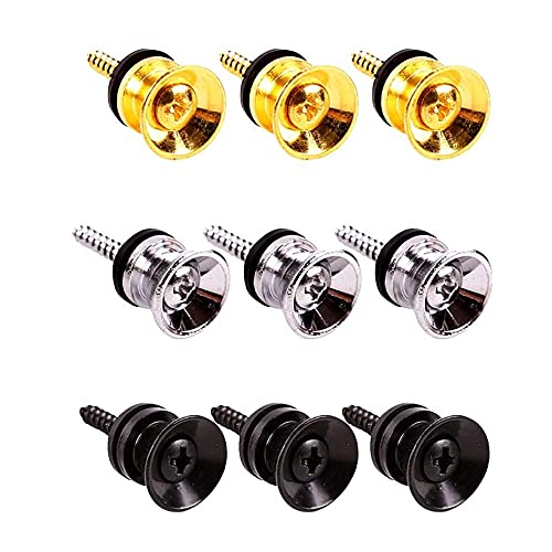 Voarge Gitarrengurt Knöpfe Metall Gitarrengurt Endknopf, 9 Stück Gitarrengurt Endpin Gitarrengurt Endknopf, für Elektro-Akustische Gitarre, Bass, Ukulele drei Farben,gold, silber, schwarz