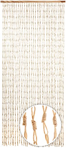 Kobolo Türvorhang Circles, Papiervorhang, 90x200 cm, 36 Stränge, beige, Fliegenvorhang aus Naturmaterial in Bastoptik, dekorativ & natürlich für Tür, Balkon, Terrasse & Innenbereich