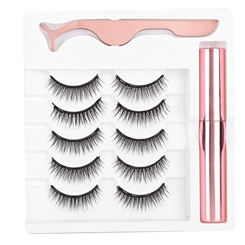 Magnetische falsche Wimpern + magnetischer flüssiger Eyeliner + Pinzette, wiederverwendbares Wimpernverlängerungs-Wimpern-Make-up-Werkzeugset (# 035)