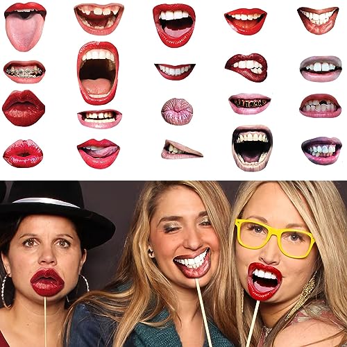 20 Stück Foto Requisiten Lustige Lippen Mund Foto Booth Props, DIY Fotorequisiten Set für Party, Hochzeit, Geburtstag, Karneval, Weihnachten, Halloween