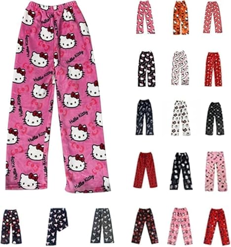 Pyjama Hose Schlafanzug Damen Kinder Schlafhose Pyjamas Hosen Lang Flanell Pyjamahose Weich Kawaii Pyjamas Anime Cartoon Frauen Bequeme Kuschelig Flauschig Home Lounge Schlafanzughose Herbst-Winter
