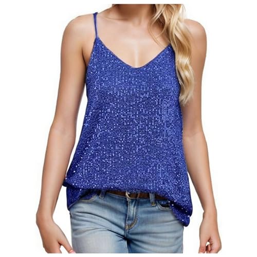 Glitzer Oberteile Damen Pailletten Tops Silbernes Oberteil Karneval Kostüm Sparkle Shimmer Weste Rave Outfit Ärmellos Verstellbare Trägertop Tank Top Festlich Party Bluse Disco Cocktail Vest Clubwear