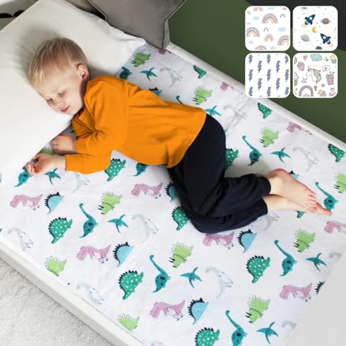 Bettunterlage wasserdicht für Kinder | passend für Einzel-, Kinder- und Babybett I Atmungsaktive, waschbare Matratzenauflage zum seitlichen Einstecken bei Inkontinenz I Matratzenschoner I Dinosaurier