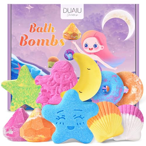 DUAIU Badebomben,10-teiliges Badekugeln Kinder Geschenkset als Badezusatz, Meersalz, Pflanzliche ätherische Öle, Schaumbad und Spa-Badekugeln, Geschenke für Frauen Kinder Freundin
