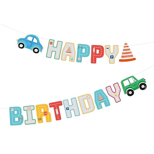2,5m Wimpelkette * Auto * als Deko für Kindergeburtstag und Mottoparty | aus Pappe | Autos Straße Verkehrsschild Kinder Party Geburtstag