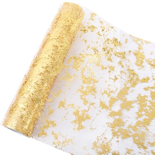 BETESSIN Tischläufer Gold 29CM x 9M Tischband Geburtstag Tischläufer Goldfolie Tischdeko für Hochzeiten, Geburtstage, Weihnachten, Goldene Hochzeit Deko UVM.