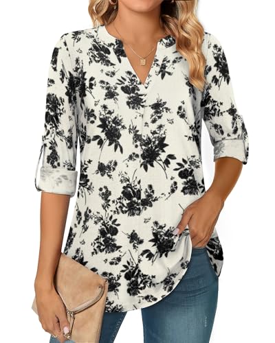 Amrto Damen Blusen Hemdbluse Damen Bluse Elegante Oberteile Damen Herbst Tunika Damen Große Größen V Ausschnitt Damen Oberteil Oversize Shirt Basic Shirt Damen Langarm Festliche Blusen Damen, XXL