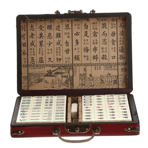 TOYANDONA Archaise Mahjong Set Tragbares Traditionelles Chinesisches Mahjongspiel Mit Hochwertigem Lederetui Und Englischer Anleitung Für Reisen Familienfeiern Und Spieleabende