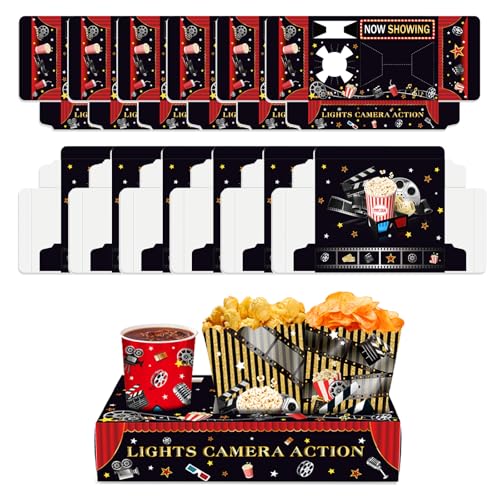 12 Stück Filmnacht Snack Tabletts, Kino Thema Papier Getränke Tablett Box, Kino Snackboxen, Snackschalen Für Popcorn, Lebensmittel, Süßigkeiten, Getränke, Party, Familie Filmnacht Zubehör