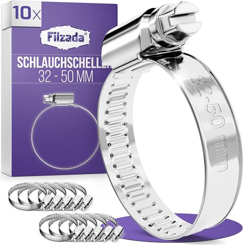 Filzada® 10x Schlauchschellen Edelstahl 32-50mm - Schlauchklemme 32-50 mm - rostfreie Schraubschelle - Schlauchschelle für Pool, Waschmaschine uvm - Schlauchklemmen Set - Schellen Set