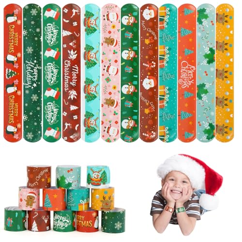 EDWINENE 24 Stück Weihnachten Slap Armbänder Set Kinder für Jungen Mädchen Snap Bracelets Geburtstag Schulfest Zubehör, Weihnachtsgeschenke für Kinder, Spielzeug ab 3 4 5 6 7 8 9 10 Jahre(24)