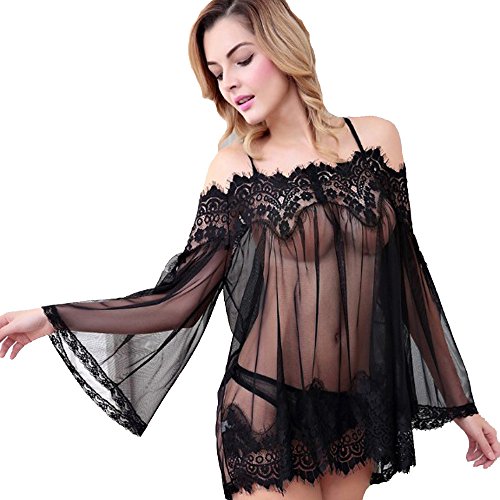 Sexy Dessous Damen für Sex Spitze Dünne Mesh Pyjamas Zweiteiliges Frauen Sling Perspektive Nachtwäsche mit G-String Thong Erotische Translucent Große Größen Lingerie Set Reizvolle Wetlook Reizwäsche