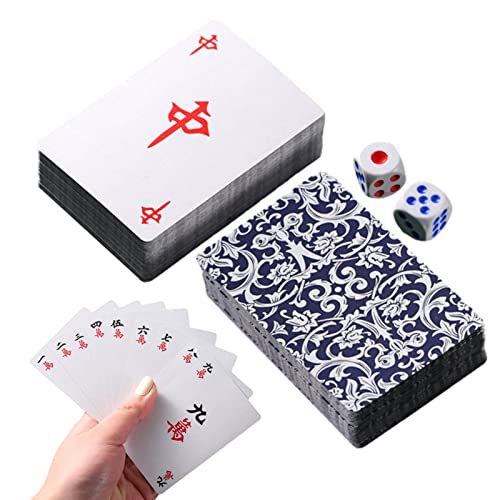 LiTaiJingNice Mahjong Set, 144 Reise verdickte Mahjong Spielkarten für Schlafsaal, Outdoor, Camping, Picknick