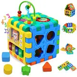 Aktivitätswürfel Baby-Spielzeug – 6-in-1 pädagogisches Entdeckungszentrum mit Formsortierer, Perlen-Labyrinth, Tier-Zeit-Lernuhr, beschäftigtes Lernzentrum für Babys, Kleinkinder