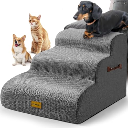 Gimars Extra Breite Robuste Hundetreppe aus 30D Hochdichtem Schaumstoff für Hohe Betten für Kleine und Mittelgroße Hunde rutschfeste Haustiertreppe Licht Abnehmbarer und Waschbarer Bezug für Sofa